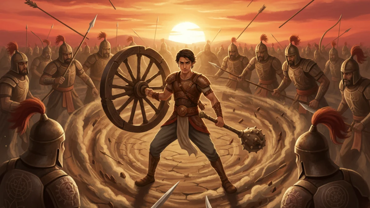 Illustration for Abhimanyu in the Chakravyuha - a stories from the mahabharata Hindu Epics story with moral lessons