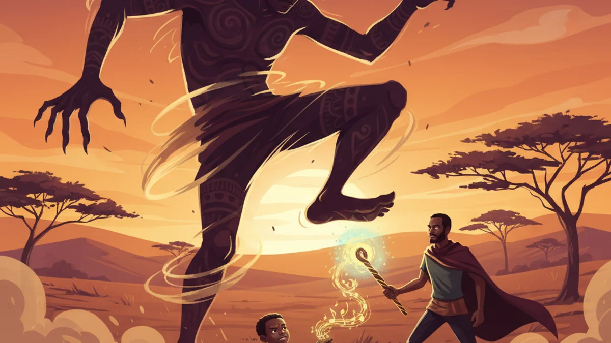 Illustration for Abiyoyo the Giant - a tribal legends African Folktales story with moral lessons