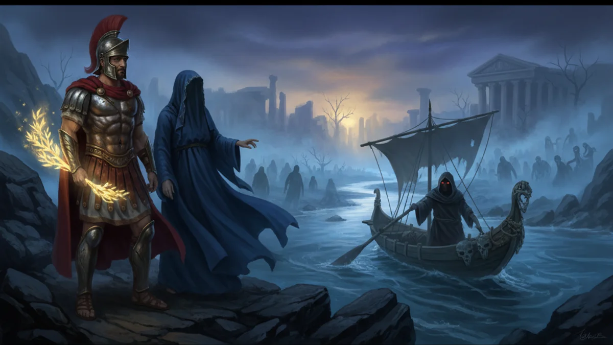 Aeneas Visits the Underworld - Underworld Journeys story illustration from Cross-Cultural Themes