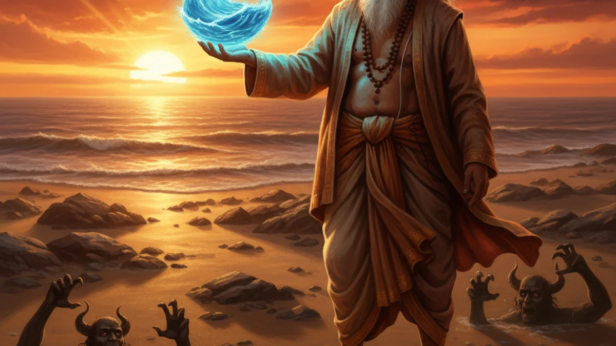 Illustration for Agastya Drinks the Ocean - a sage stories Hindu Epics story with moral lessons