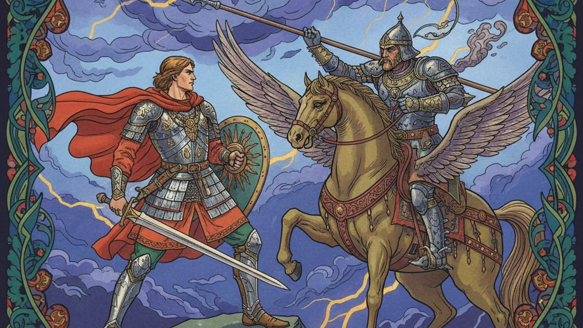 Illustration for Alyosha Popovich - a slavic legends European Folklore story with moral lessons