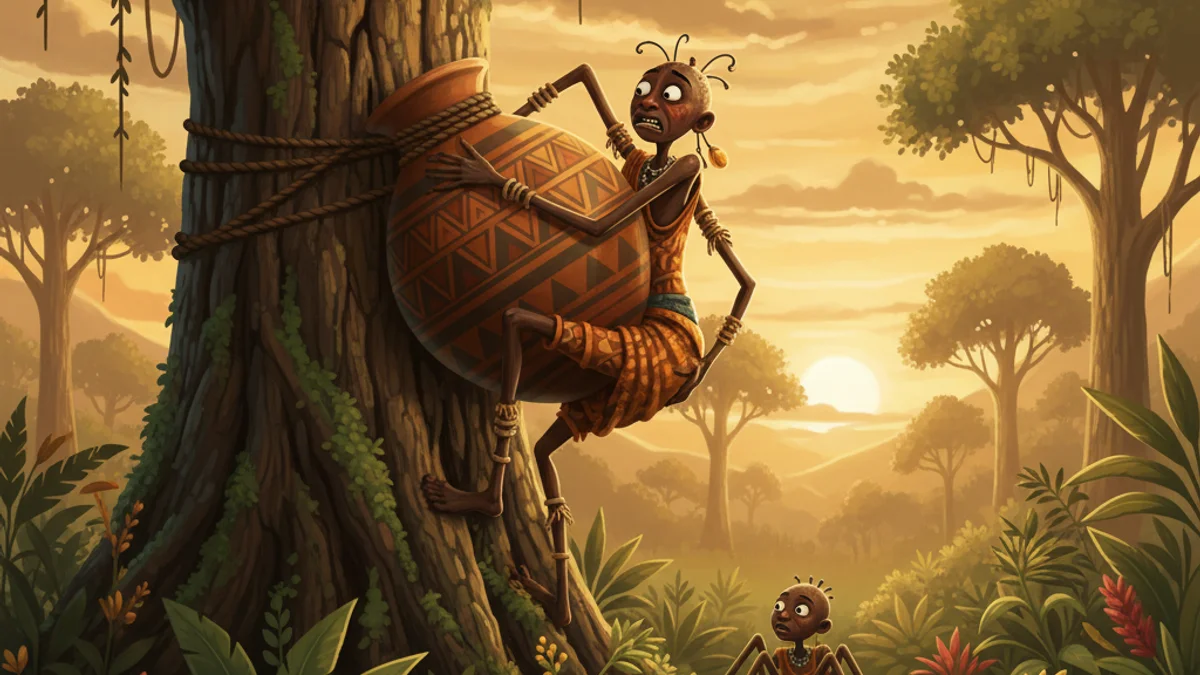 Anansi Tries to Steal All the Wisdom - Trickster Tales story illustration from African Folktales