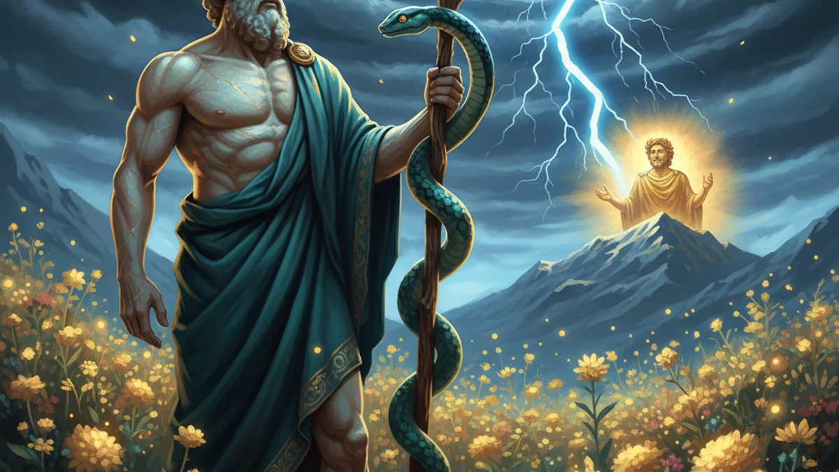 Illustration for Apollo and Asclepius - a olympian gods Greek Myths story with moral lessons