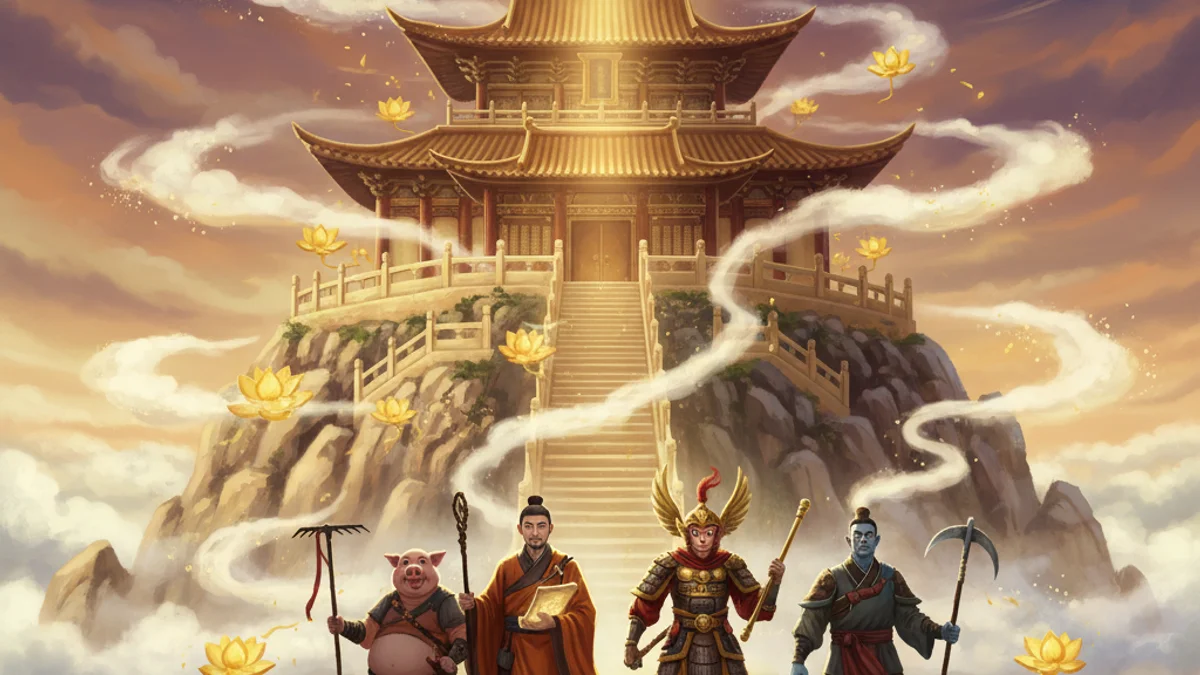 Arrival at Thunder Monastery - Journey to the West story illustration from Chinese Legends