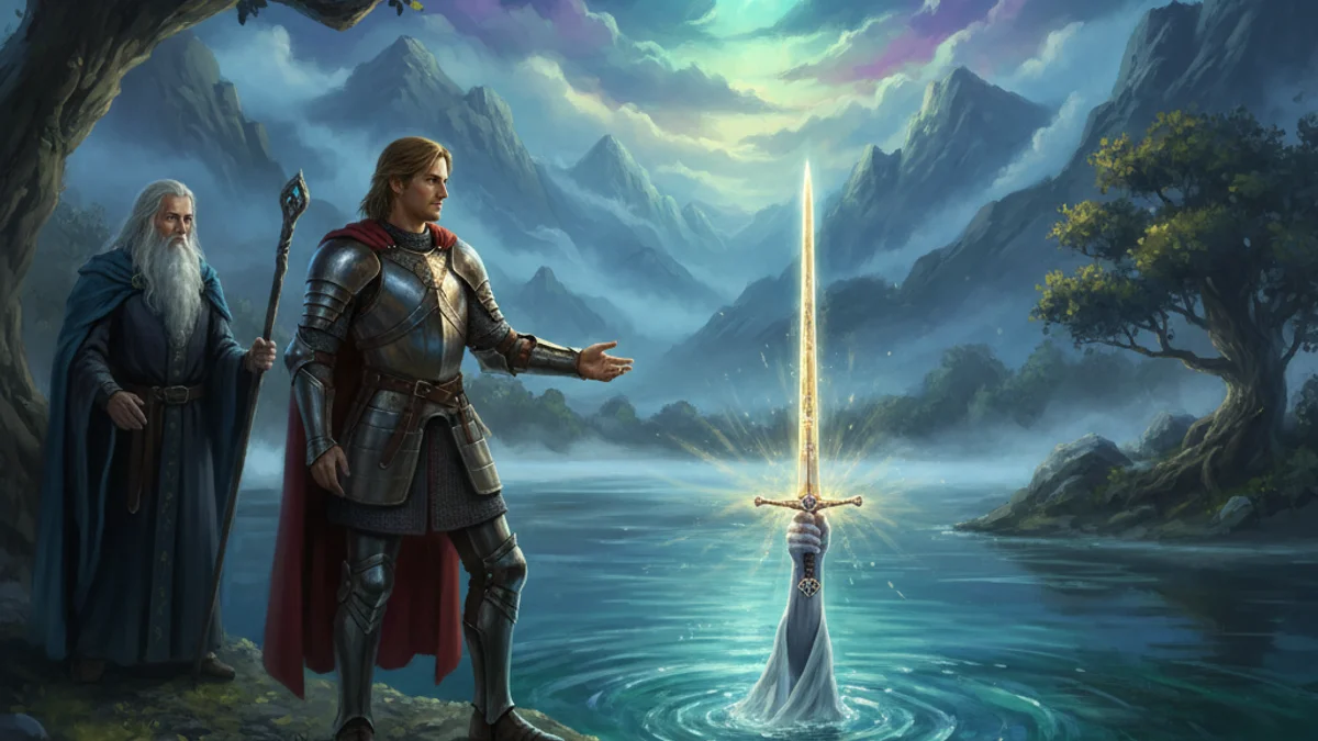 Arthur Receives Excalibur - Stories of King Arthur story illustration from Arthurian Legends