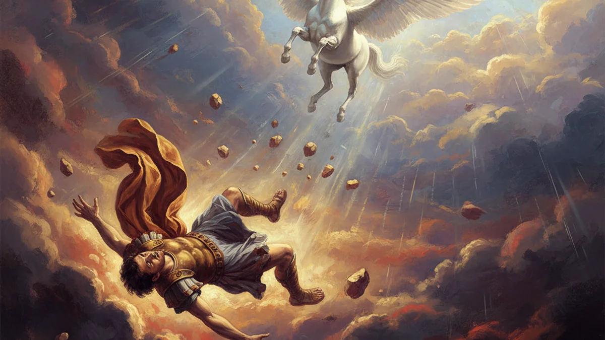 Illustration for Bellerophon's Fall - a heroes Greek Myths story with moral lessons