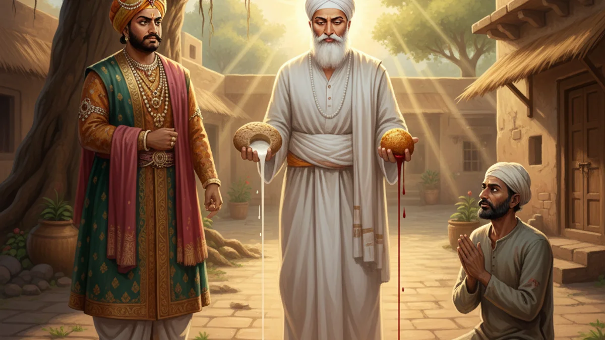 Bhai Lalo and Malik Bhago - Stories of Sikh Gurus story illustration from Sikh Saakhis