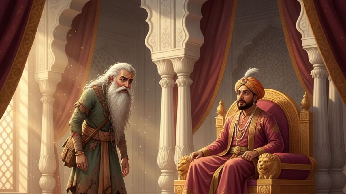 Birbal's Journey to Heaven - Birbal and Akbar Tales story illustration from Indian Story Collections