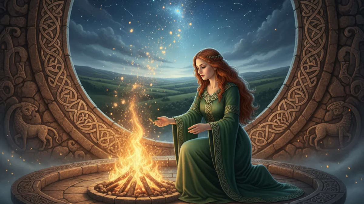 Brigid's Sacred Flame - Irish Gods and Goddesses story illustration from Celtic Myths