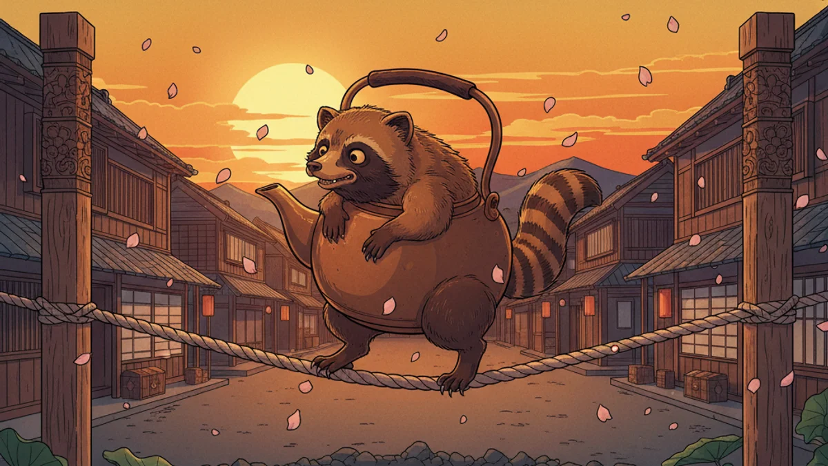 Bunbuku Chagama the Magic Tea Kettle - Classic Folktales story illustration from Japanese Folklore