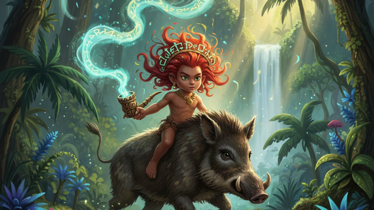 Caipora the Forest Spirit - Brazilian Folklore story illustration from African Diaspora