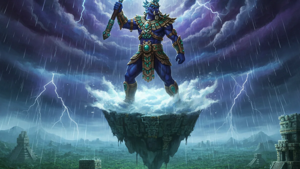 Chaac the Rain God - Mayan Gods story illustration from Mayan and Aztec Mythology