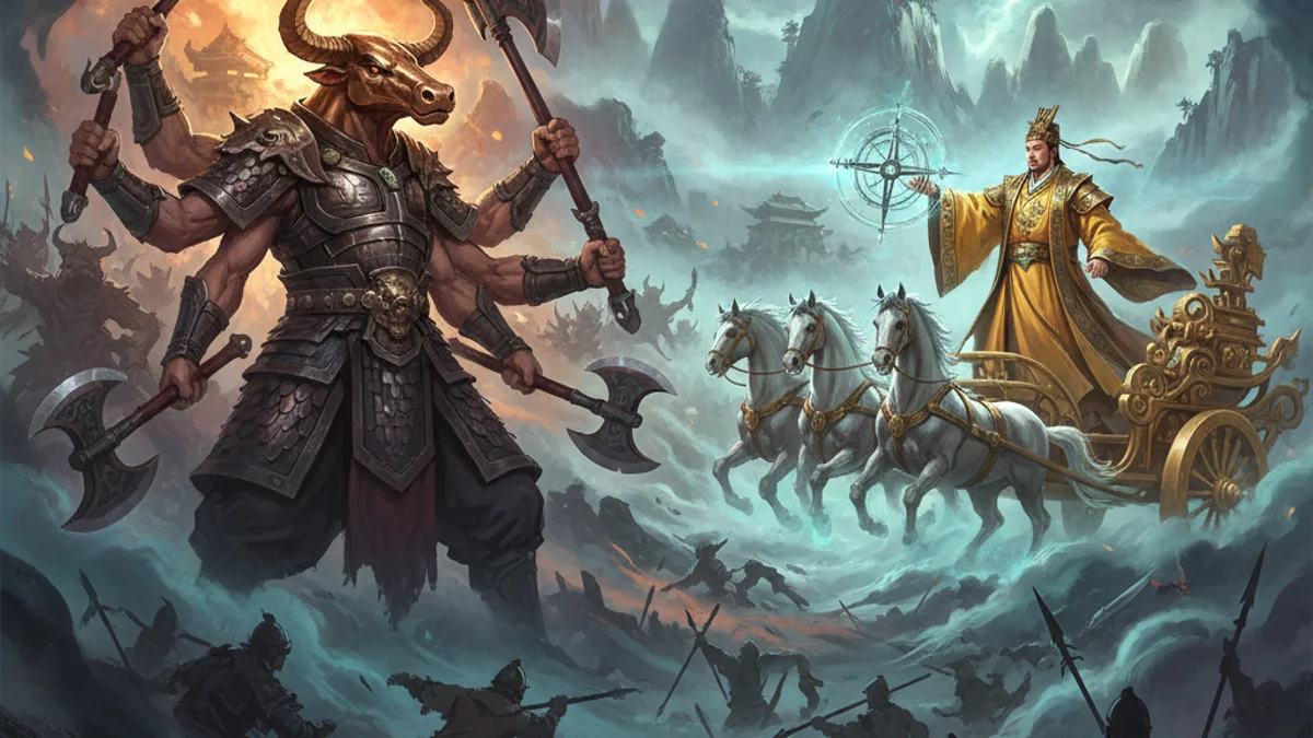 Illustration for Chiyou the War God - a creation myths Chinese Legends story with moral lessons