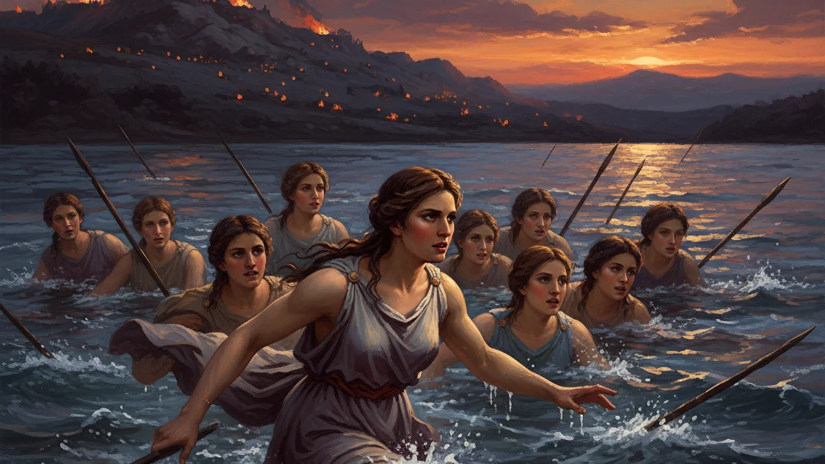 Cloelia's Escape - Roman Heroes story illustration from Roman Mythology