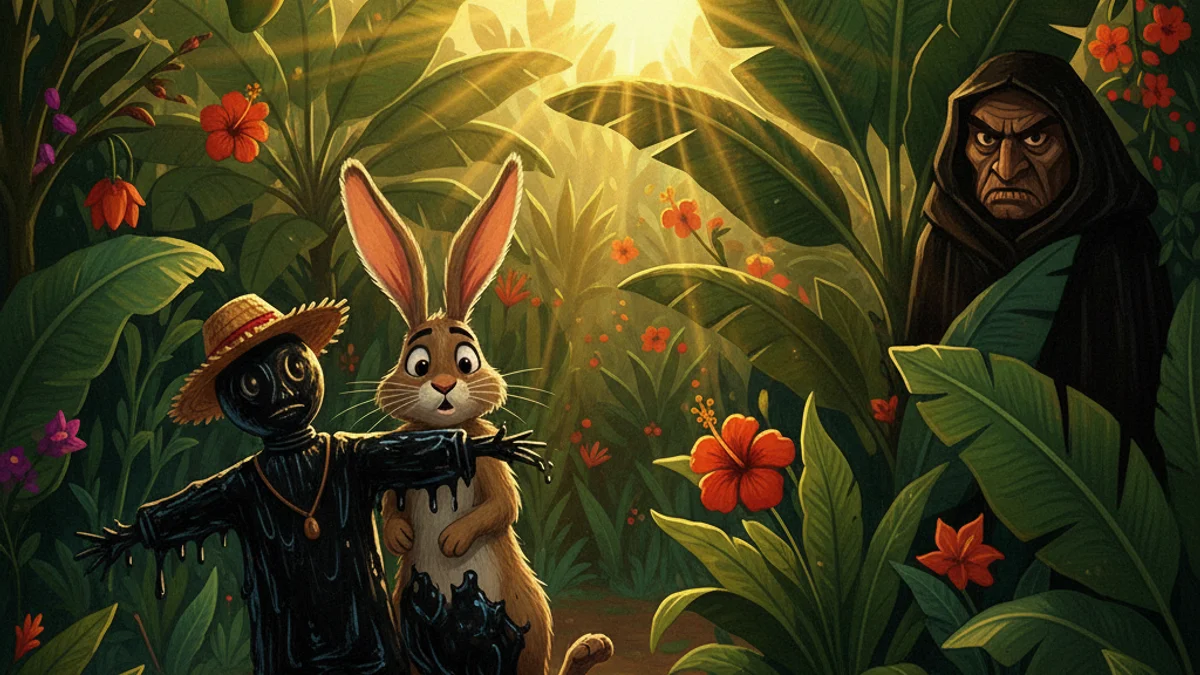 Compé Lapin and the Tar Baby - Trickster Tales story illustration from Caribbean Folklore