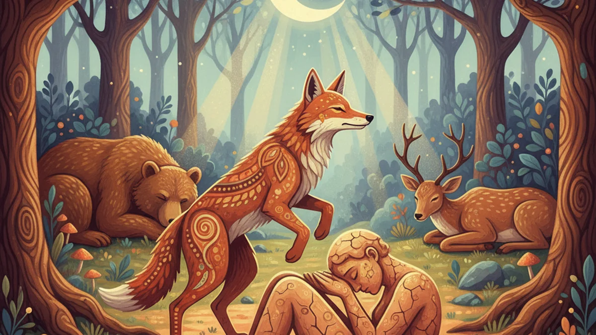 Coyote Creates People - Animal Myths story illustration from Native American Legends