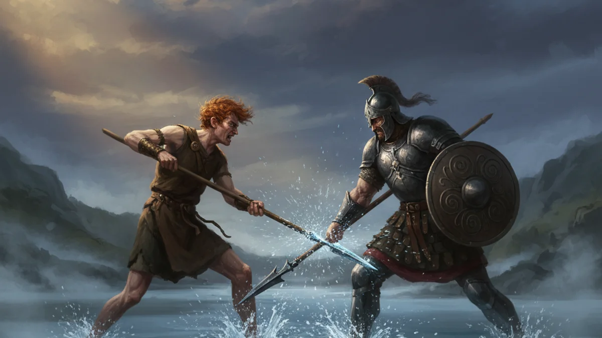 Cú Chulainn and Ferdiad - Heroes of Ulster Cycle story illustration from Celtic Myths
