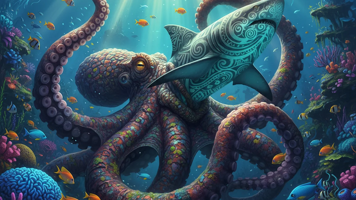 Dakuwaqa the Shark - Fijian Tales story illustration from Pacific Island Mythology