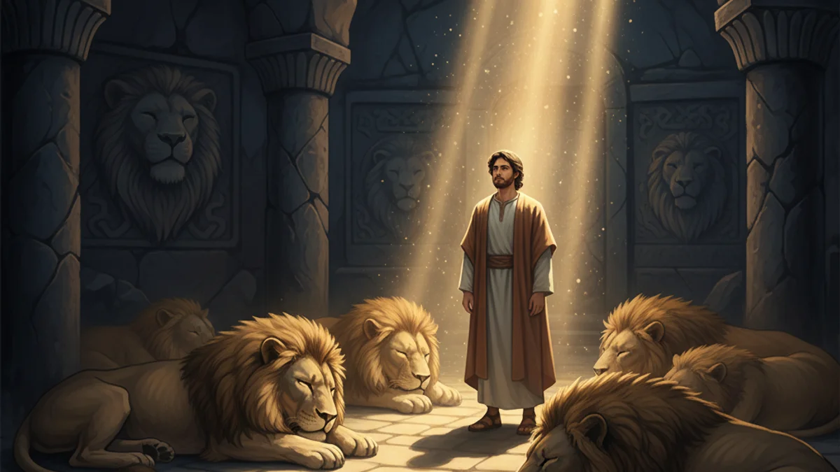 Daniel in the Lion's Den - Tales from the Torah story illustration from Jewish Folklore