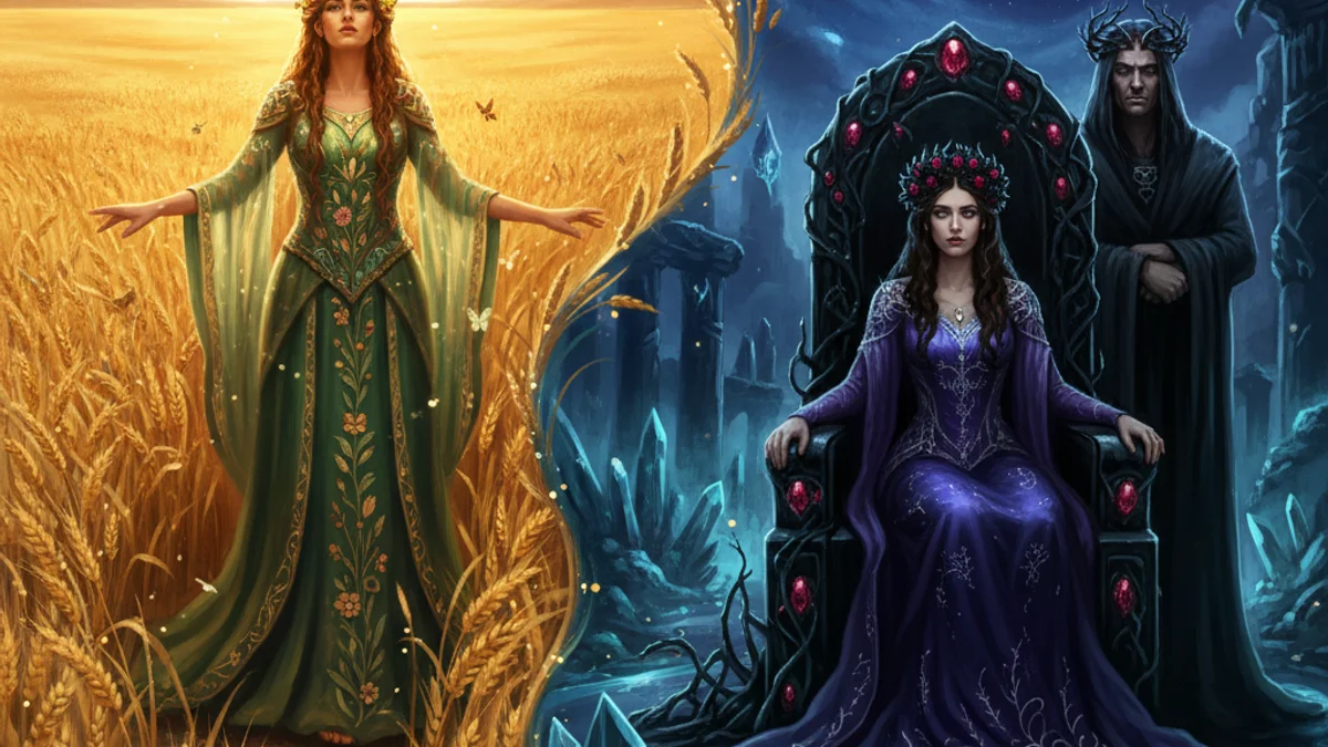 Illustration for Demeter and Persephone - a olympian gods Greek Myths story with moral lessons