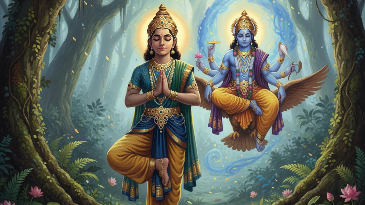 Dhruva's Devotion - Tales from the Bhagavata Purana story illustration from Hindu Puranas