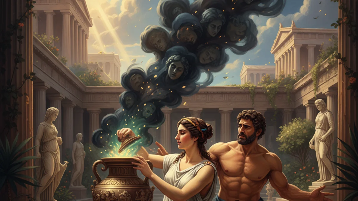 Illustration for Epimetheus and Pandora - a titans Greek Myths story with moral lessons