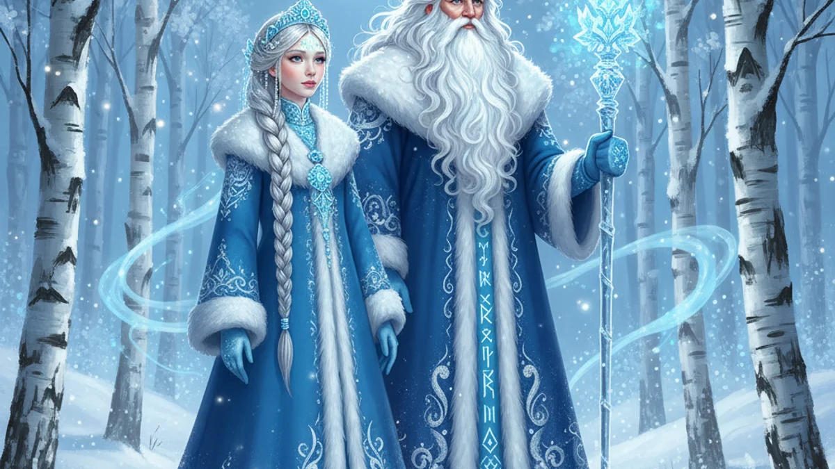 Father Frost and the Snow Maiden - Winter Tales story illustration from Christmas and Winter Folklore