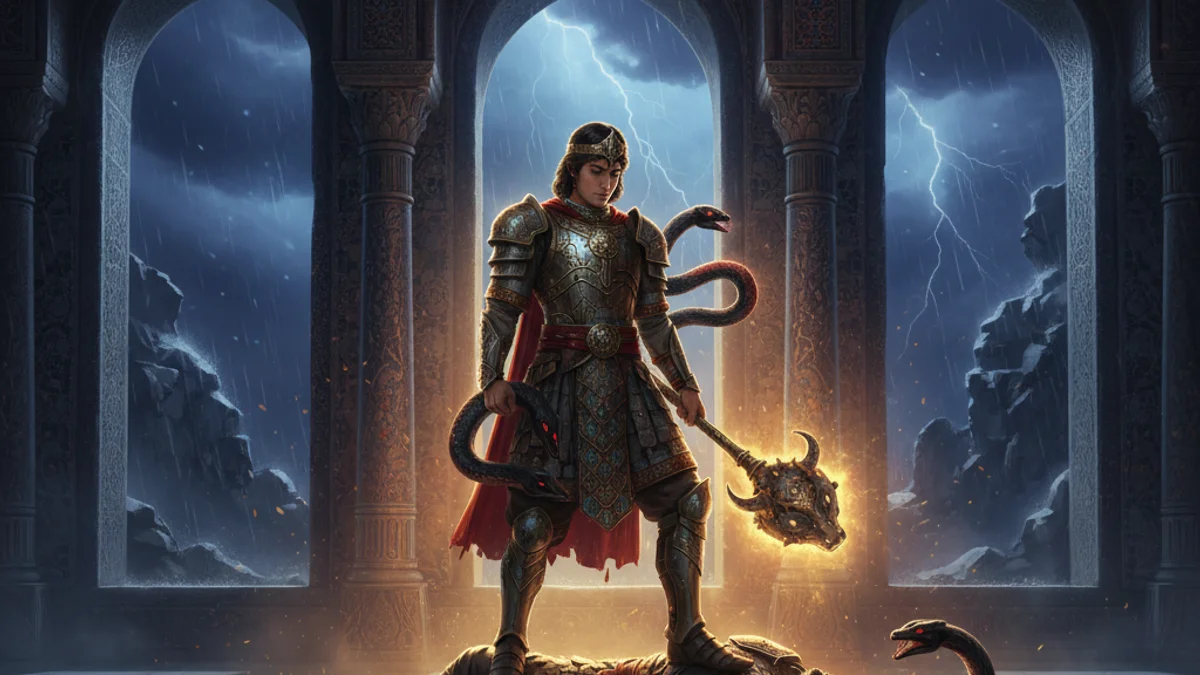 Illustration for Feridun Defeats Zahhak - a shahnameh kings Persian Mythology story with moral lessons