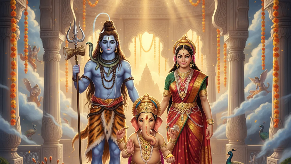 Illustration for Ganesha Gets His Head - a gods and demons Hindu Epics story with moral lessons