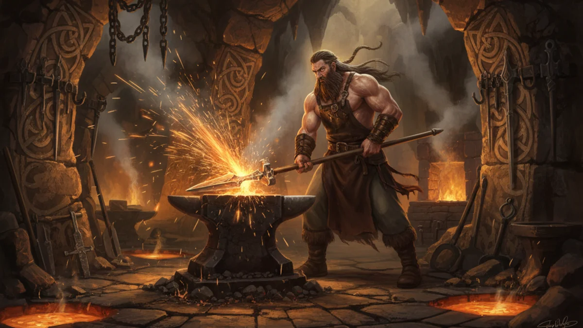 Goibniu the Smith - Irish Gods and Goddesses story illustration from Celtic Myths