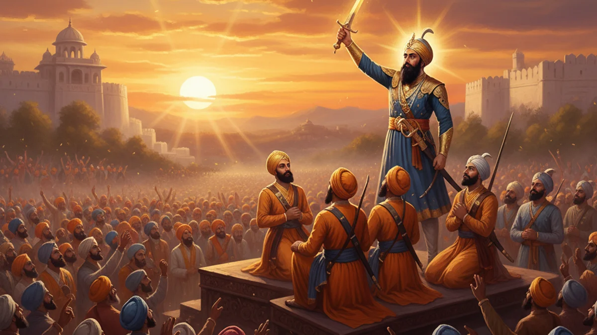 Guru Gobind Singh Creates the Khalsa - Stories of Sikh Gurus story illustration from Sikh Saakhis