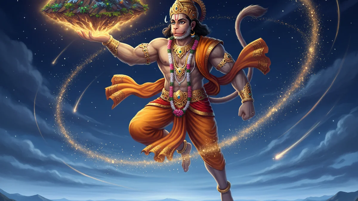 Hanuman Brings the Mountain - Stories from the Ramayana story illustration from Hindu Epics