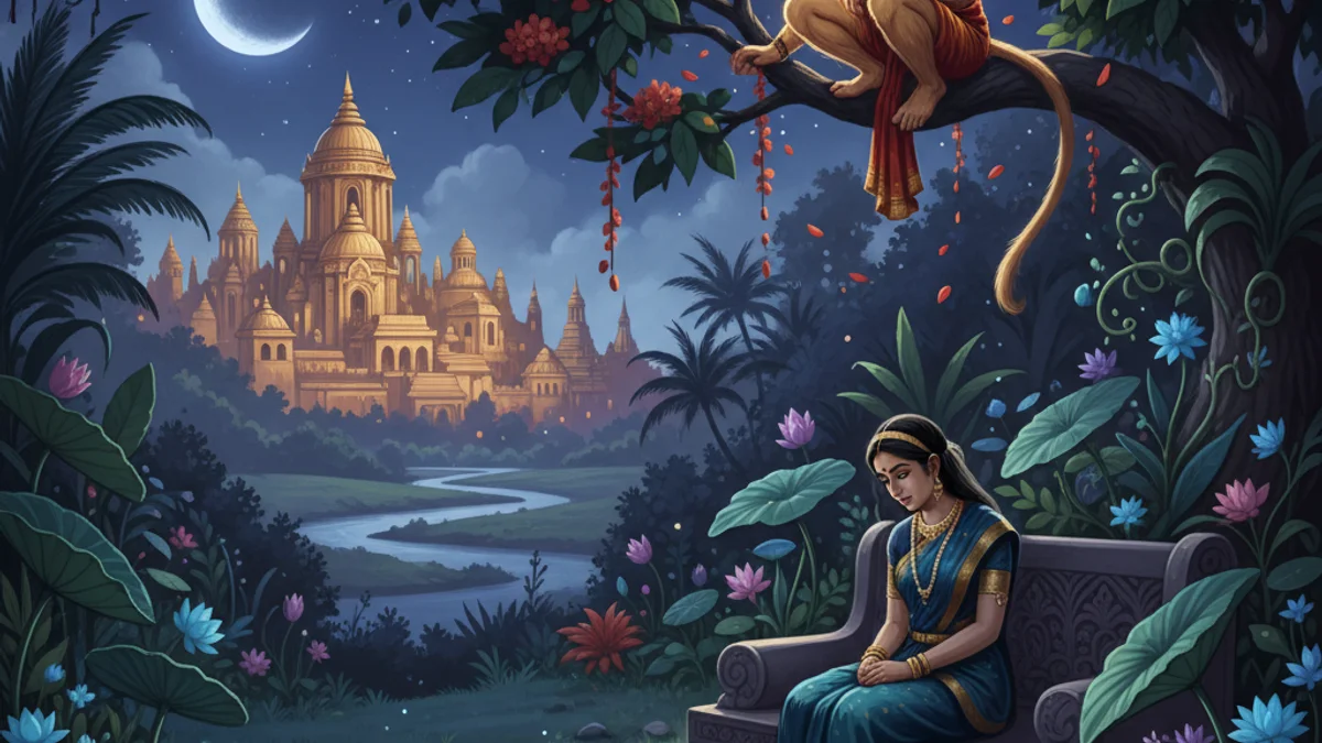 Hanuman Finds Sita - Stories from the Ramayana story illustration from Hindu Epics