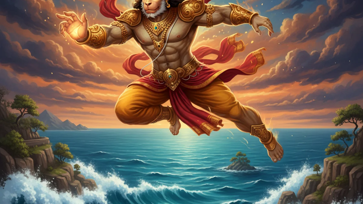Hanuman's Leap - Stories from the Ramayana story illustration from Hindu Epics