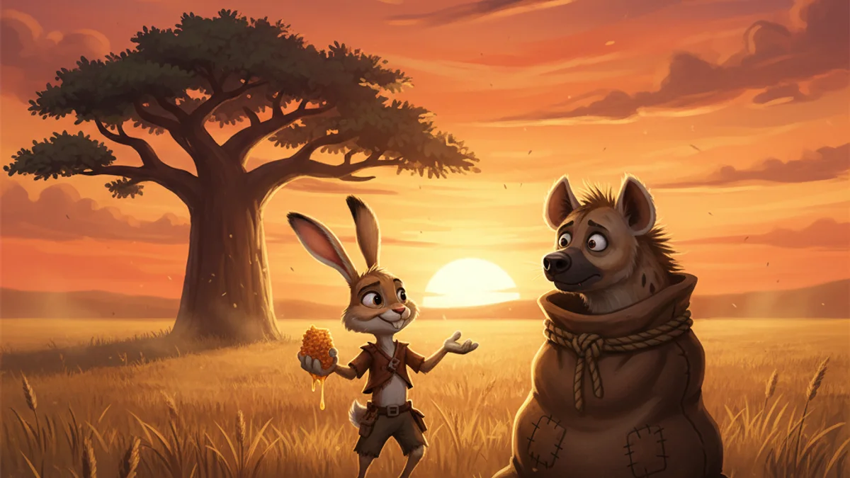 Hare and the Hyena - Trickster Tales story illustration from African Folktales