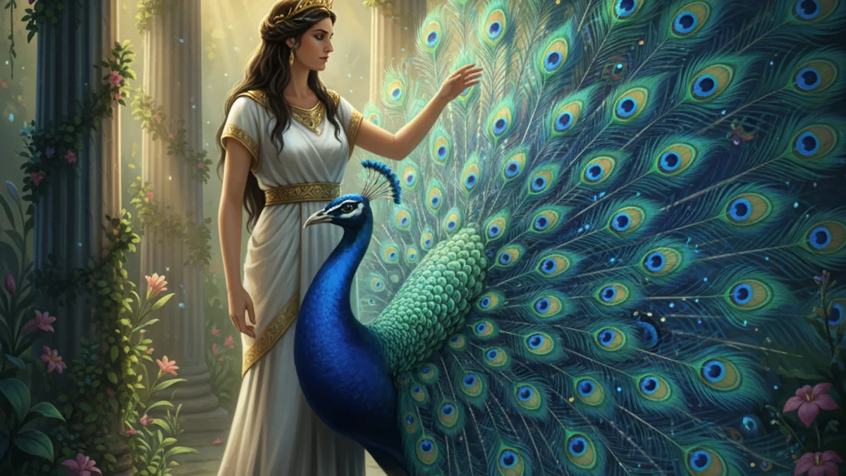 Hera and the Peacock - Olympian Gods story illustration from Greek Myths