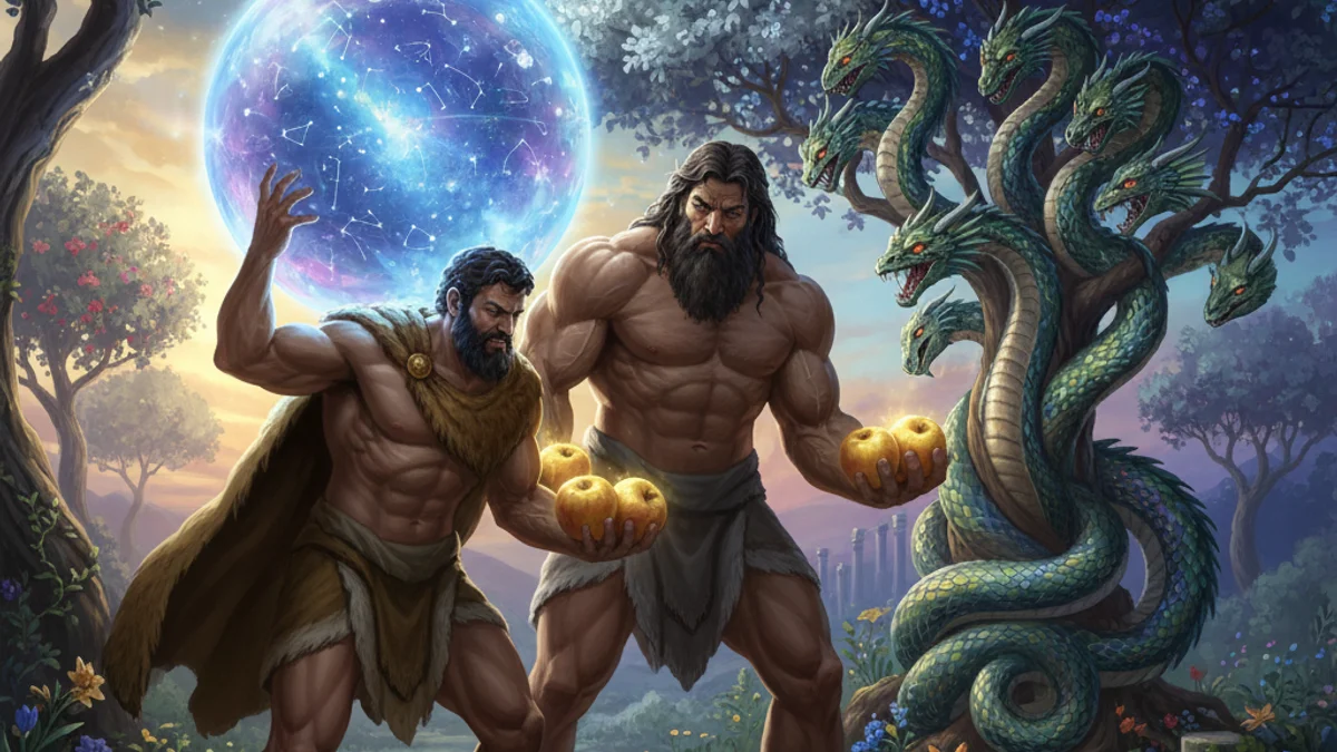 Illustration for Hercules and the Apples of the Hesperides - a heroes Greek Myths story with moral lessons