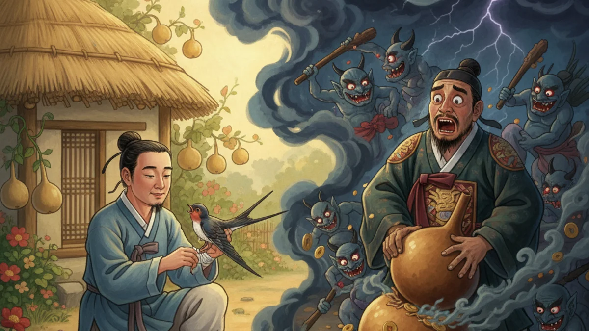 Heungbu and Nolbu - Classic Folktales story illustration from Korean Mythology