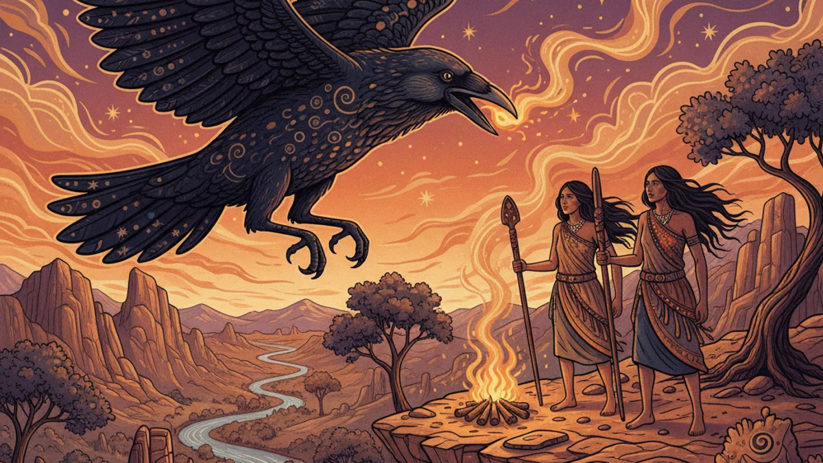 How Fire Was Stolen - Dreamtime Stories story illustration from Australian Aboriginal