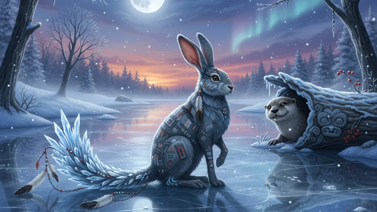 How Rabbit Got His Tail - Animal Myths story illustration from Native American Legends