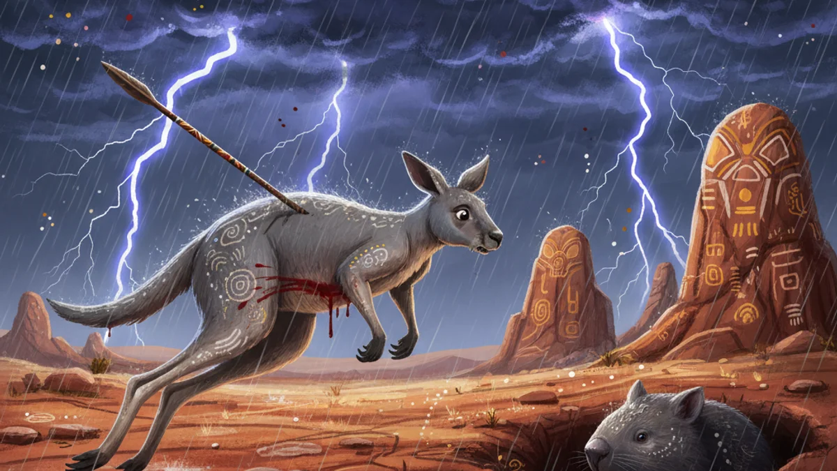 How the Kangaroo Got Its Tail - Dreamtime Stories story illustration from Australian Aboriginal