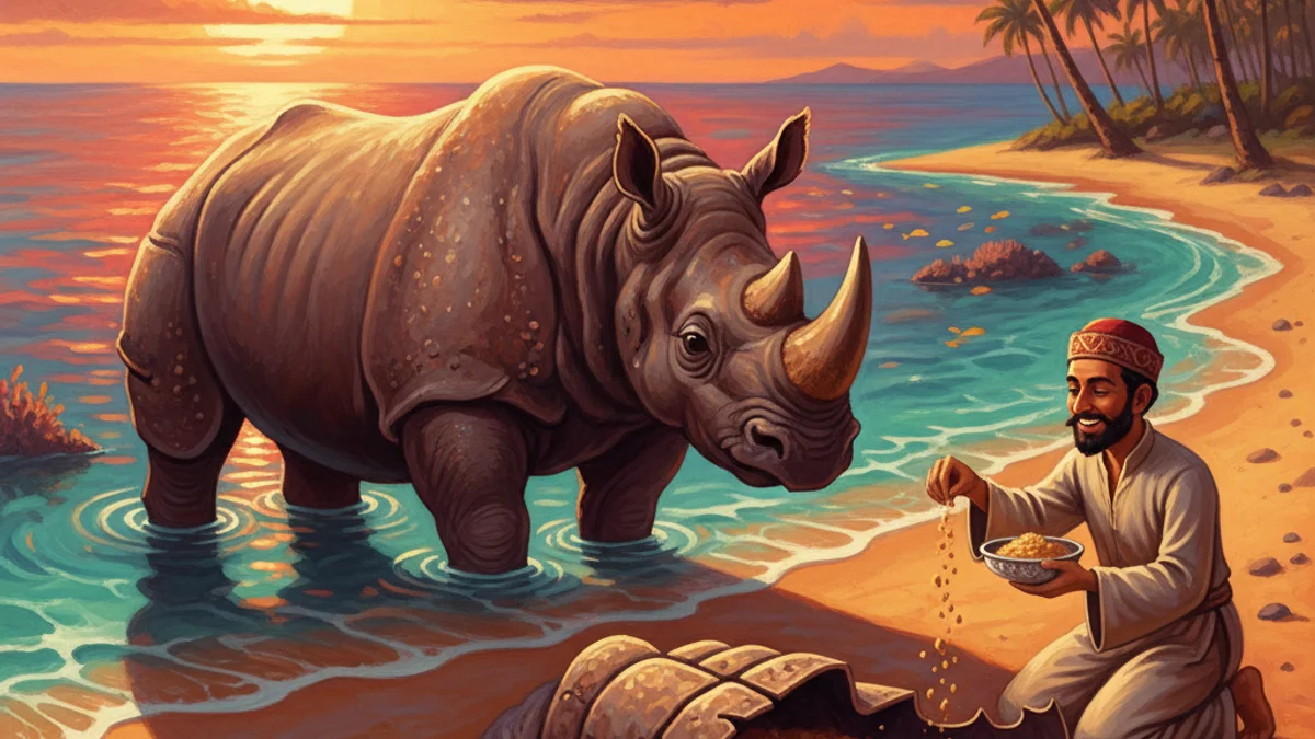 How the Rhinoceros Got Its Skin - Animal Origins story illustration from Kipling's Just So Stories
