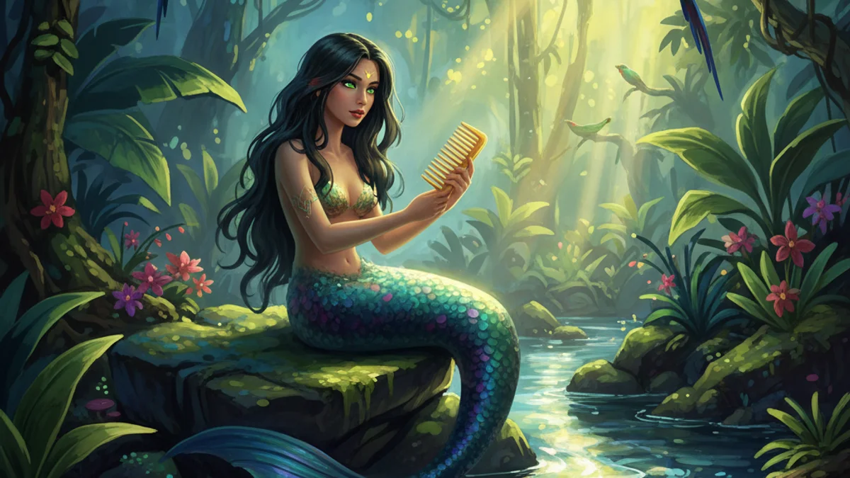 Iara the River Mermaid - Brazilian Folklore story illustration from African Diaspora