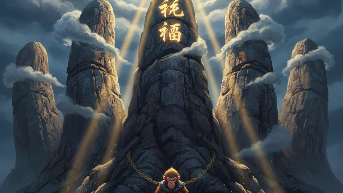 Imprisoned Under Five Elements Mountain - Journey to the West story illustration from Chinese Legends
