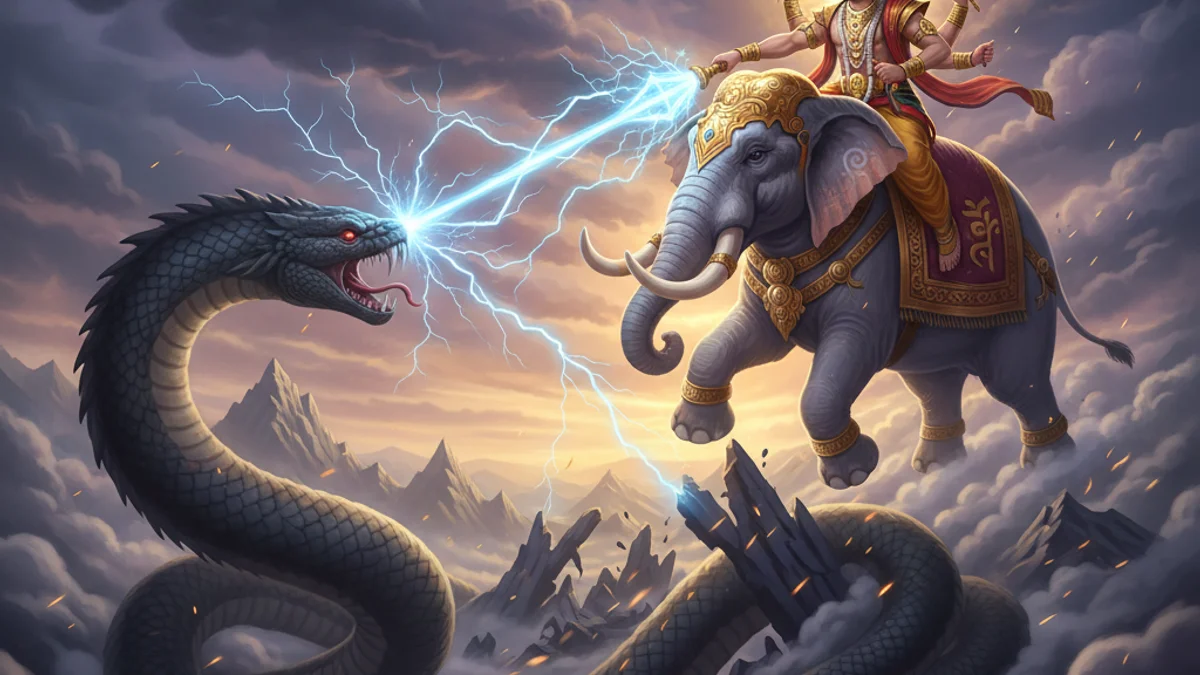 Illustration for Indra and Vritra - a gods and demons Hindu Epics story with moral lessons