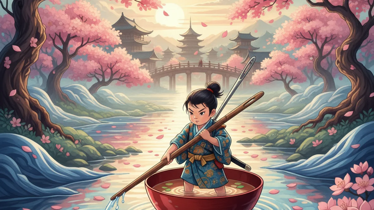 Issun-boshi the One-Inch Boy - Classic Folktales story illustration from Japanese Folklore