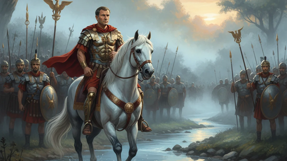 Julius Caesar Crosses the Rubicon - Roman Statesmen story illustration from Ancient Legends