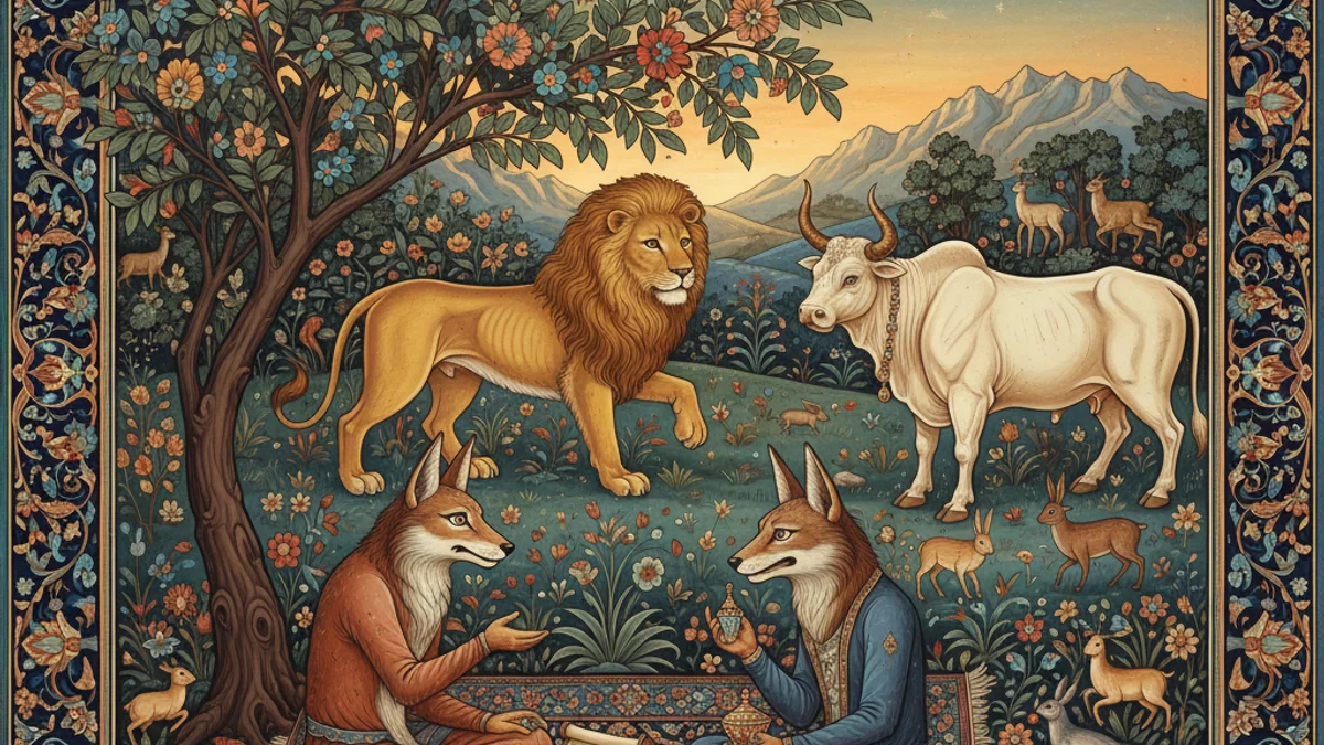 Illustration for Kalila and Dimna - a arabic tales Middle Eastern Folklore story with moral lessons