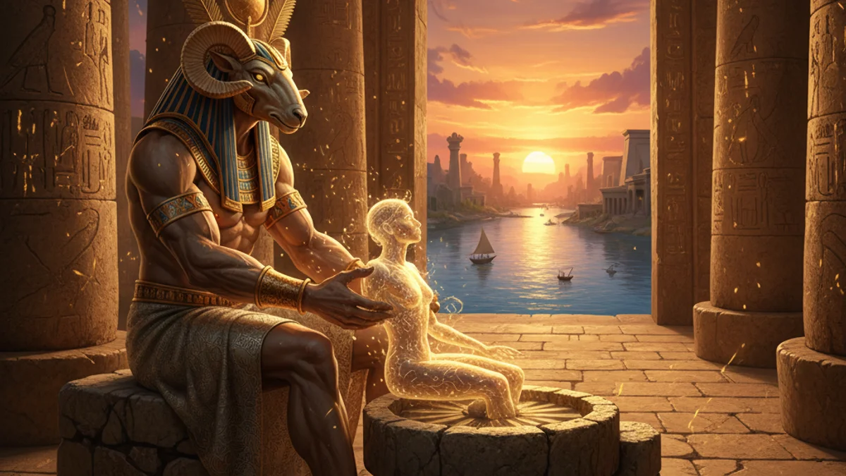 Illustration for Khnum Shapes Humans - a gods and goddesses Egyptian Mythology story with moral lessons