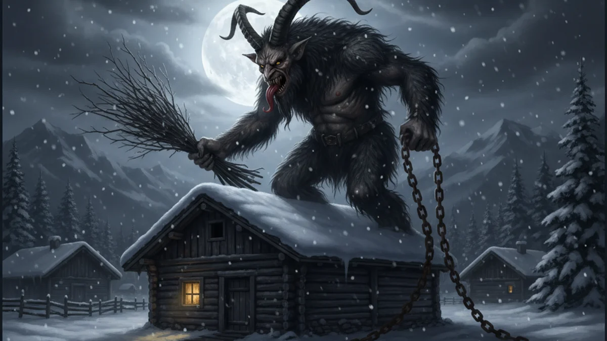 Krampus the Christmas Demon - Christmas Origins story illustration from Christmas and Winter Folklore